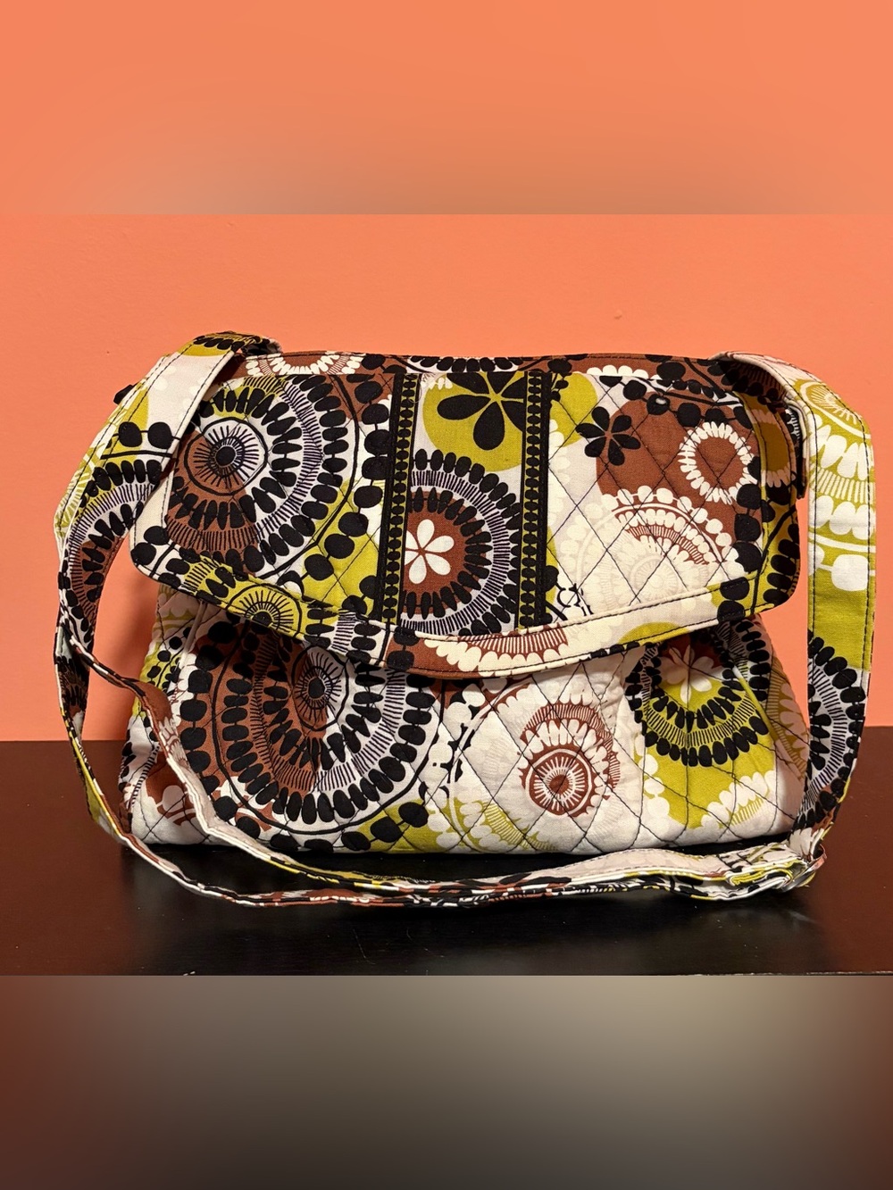 Vera Bradley Quilted Cocoa Moss Tablet Hipster Messenger Bag